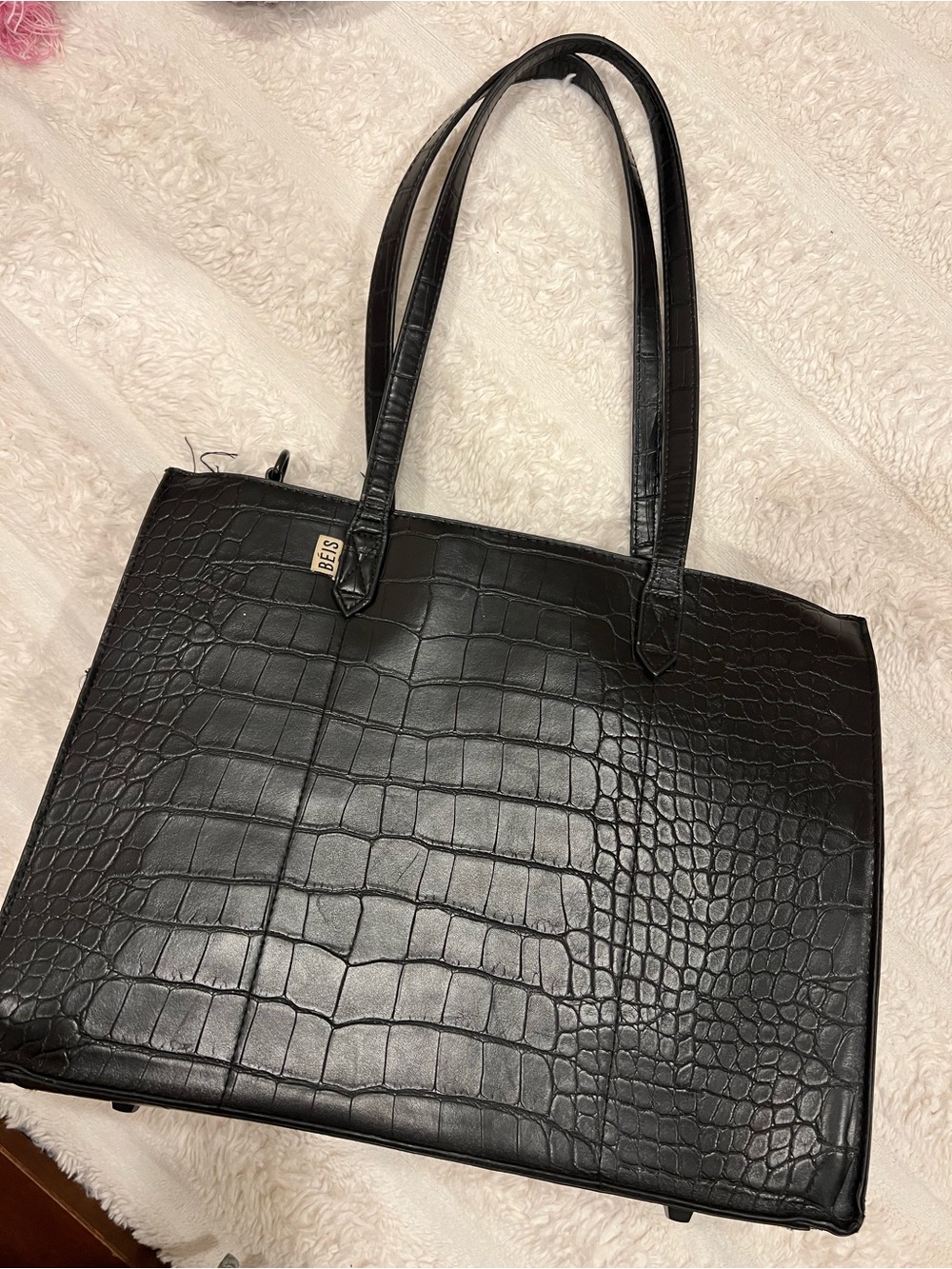 Beis: The Large Work Tote Black Croc